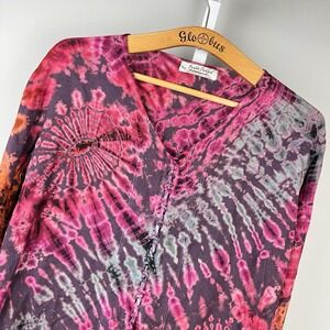Batik Design Thailand Boho Top Womens O/S Tie Dye Colorful Rayon Hippie